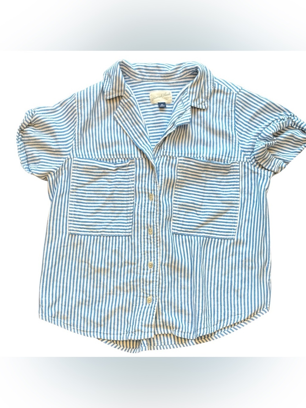 Blue Stripe Button Up Coastal Camp Shirt XS Boxy Oversized Universal Threads